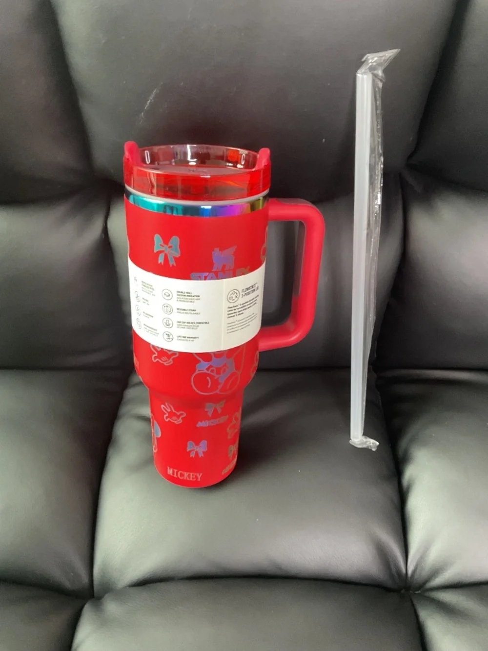 Stanley Quencher H2.0 40oz Tumbler Disney Mickey Mouse Red Bows Gold NWT - Picture 2 of 7
